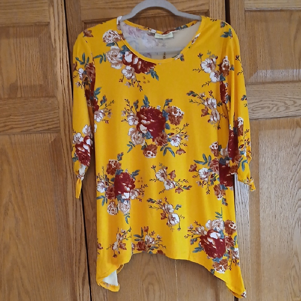 Bobbie Brooks Yellow Asymmetrical 3/4 Sleeve Tunic Size Small